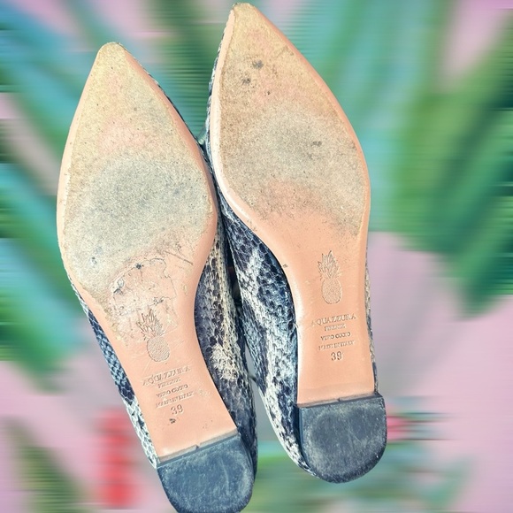Aquazzura ‘Belgravia’ Two-Tone Snakeskin Ankle-Tie Flats Size 9 ASO Meghan - Picture 11 of 16